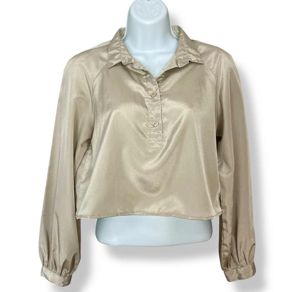 Vintage Hy-Jinks Blouse DIY Cropped‎ Crop Top Long Sleeve Raglan Sleeve Buttons